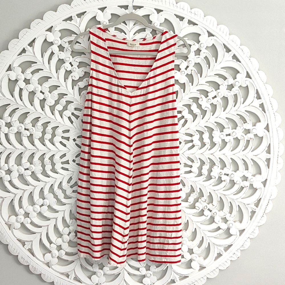 Madewell Cotton Linen Red and White Striped Dress Size Large - Picture 3 of 6